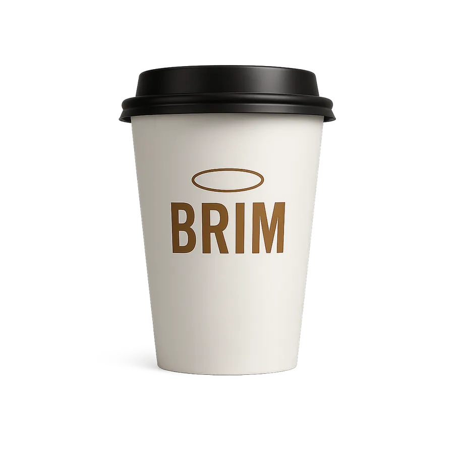 Custom printed paper hot cup with the Brim logo